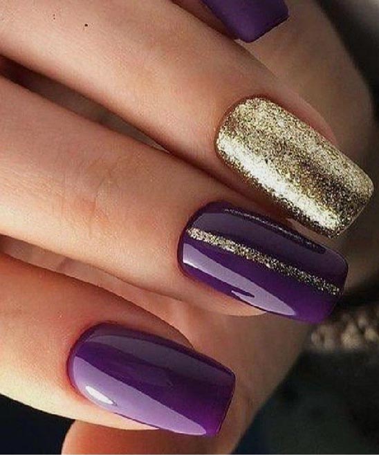 Purple and Gold Shellac Nails