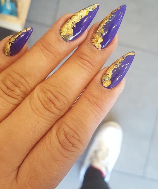 Purple and Gold Short Coffin Nails