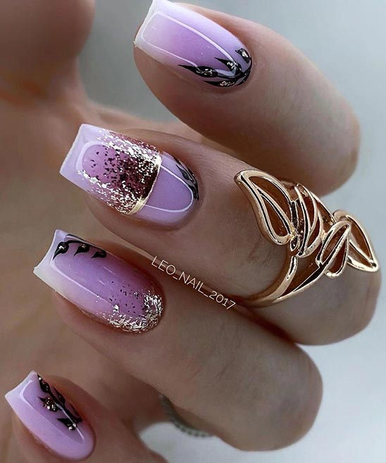 Purple and Gold Sparkle Nails