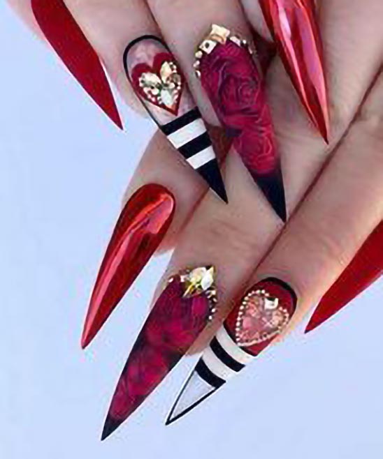 Red Coffin Red Valentines Day Nails