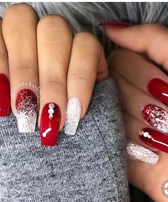 Red French Tip Nails Christmas