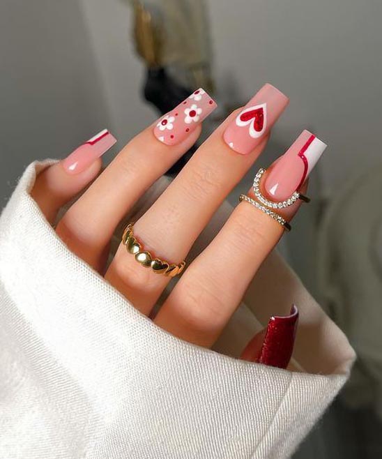 Red Nails With Hearts
