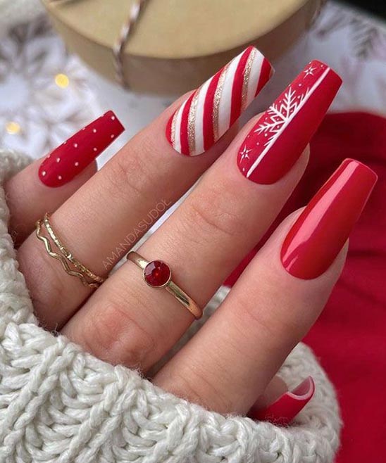 Red White and Silver Christmas Nails