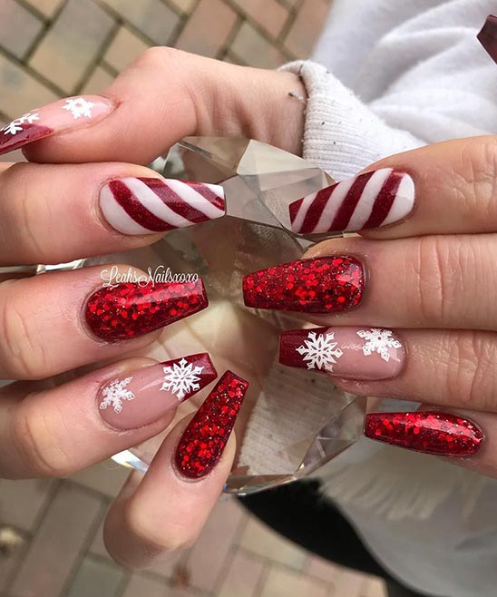 Red White and Silver Ombre Christmas Nails