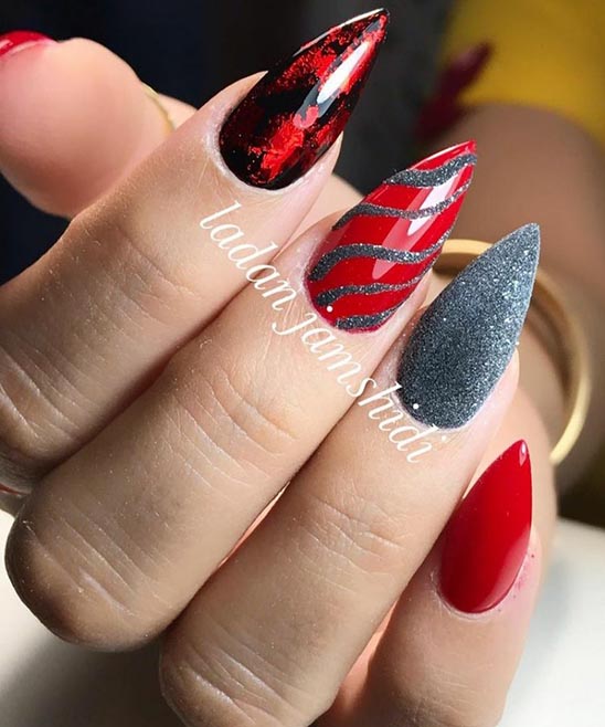 Red and Black Nails Short