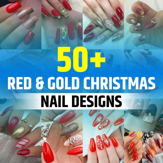 Red and Gold Christmas Nails