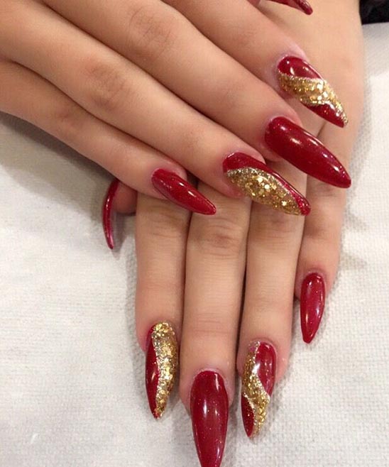 Red and Gold Christmas Tree Nails