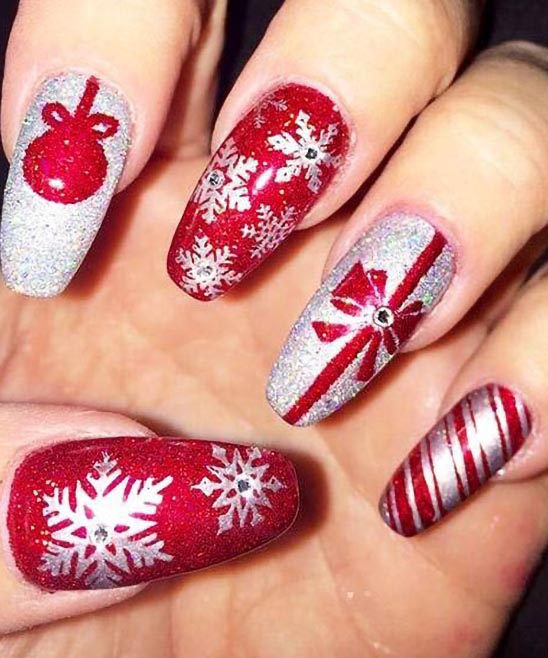 Red and Pink Christmas Nails