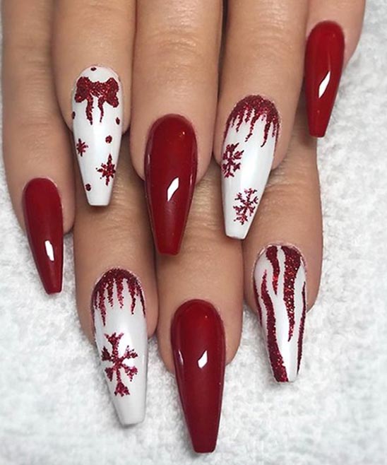 Red and White Christmas Coffin Nails
