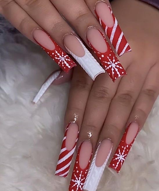 Red and White Christmas Nails Simple