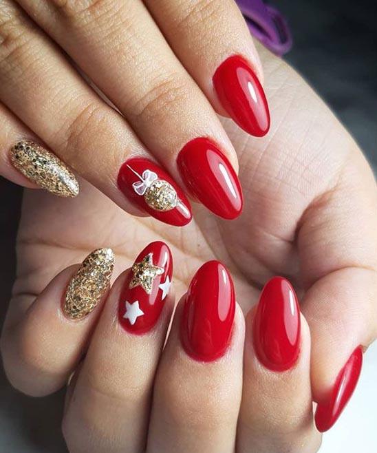 Red and White Glitter Christmas Nails