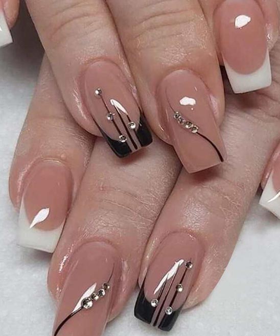 Rhinestone French Tip Nails