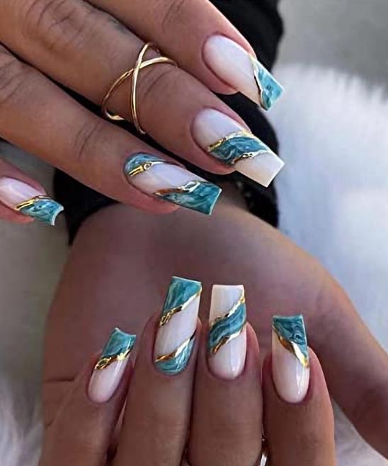 Rose Gold Olive Green Coffin Nails