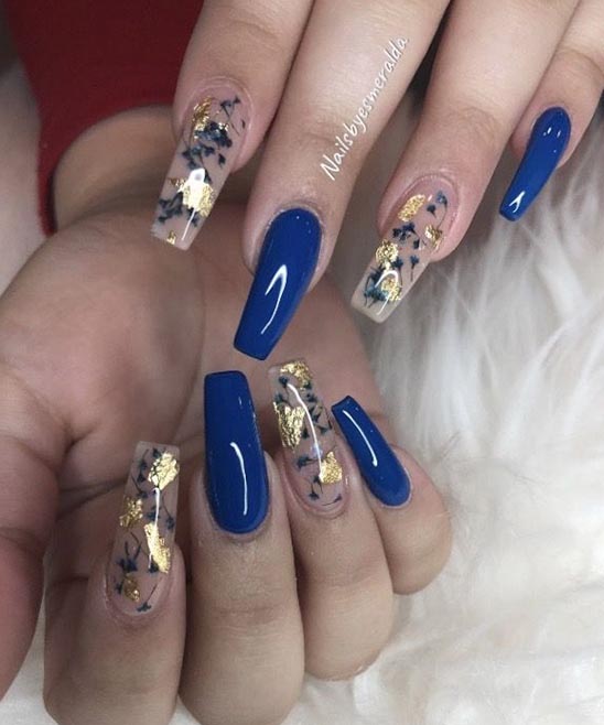 Royal Blue and Gold Coffin Nails