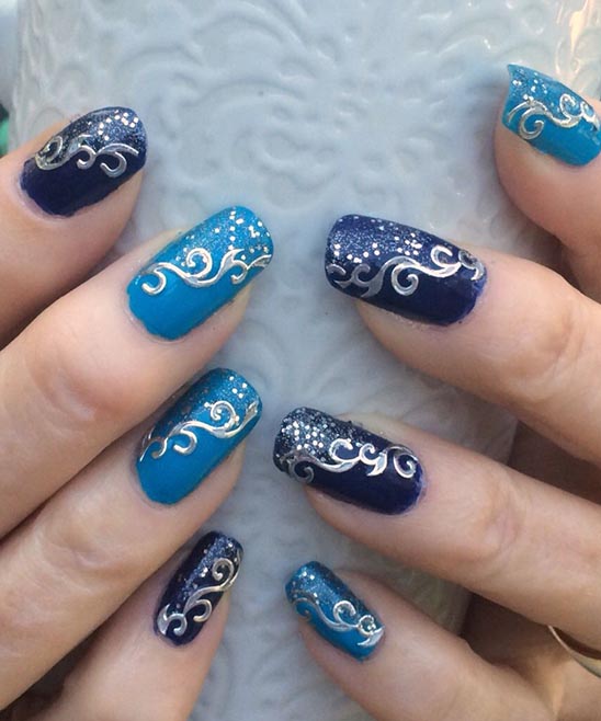 Royal Blue and Gold Quince Nails