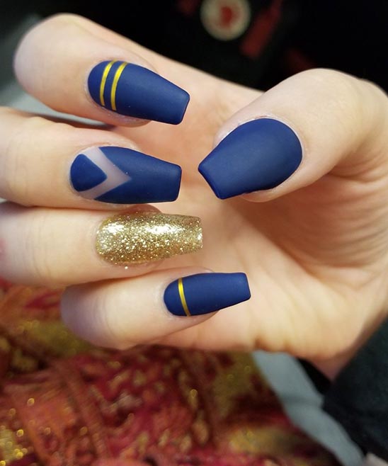 Royal Blue and Gold Quince Nails