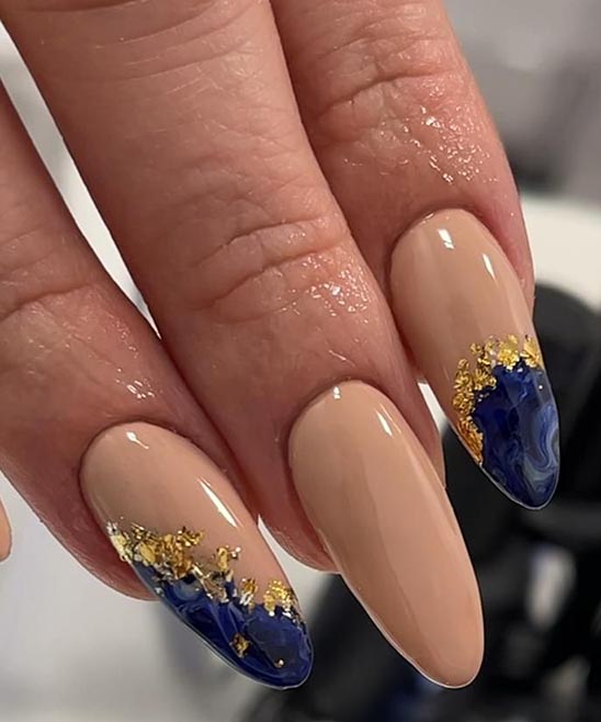 Royal Blue and Gold Stiletto Nails