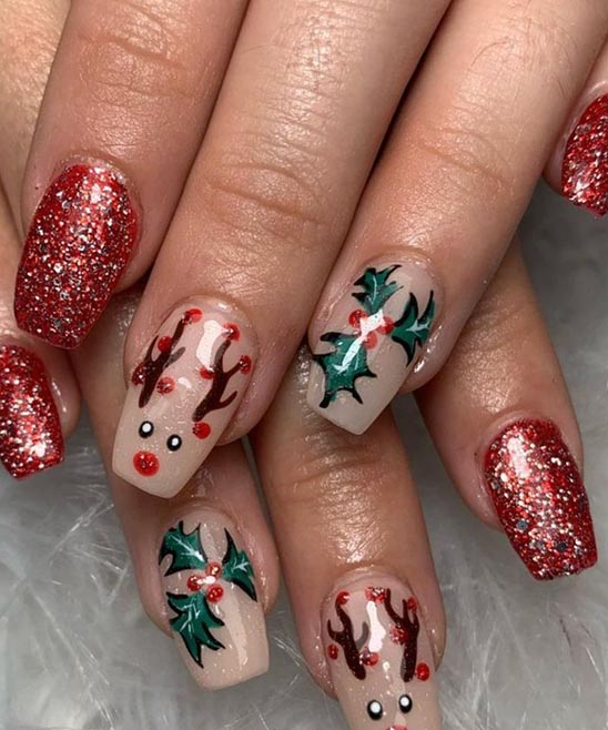 Rudolph the Red Nosed Reindeer Nail Art