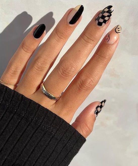 Short Black Acrylic Nails With Design