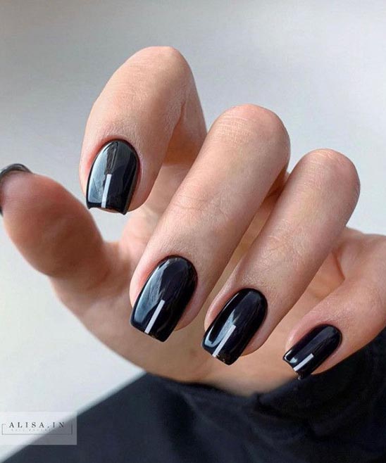 Short Black Nails With Design