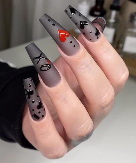 Short Black Valentine Nails
