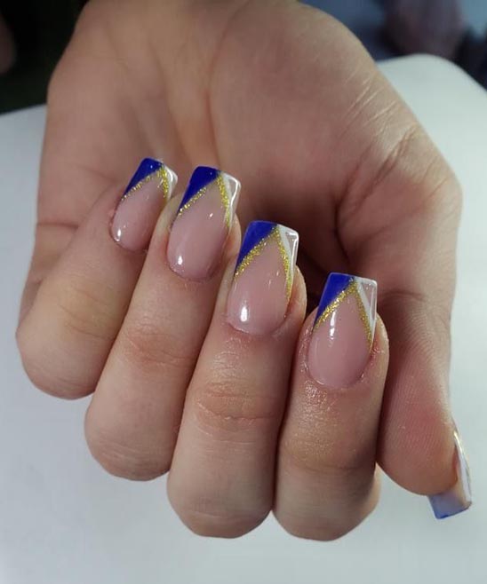 Short Blue and Gold Nails