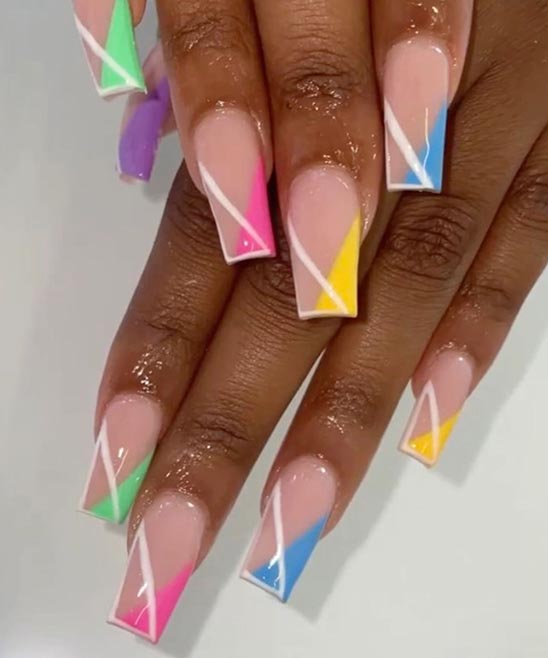 Short Square French Tip Nails With Design