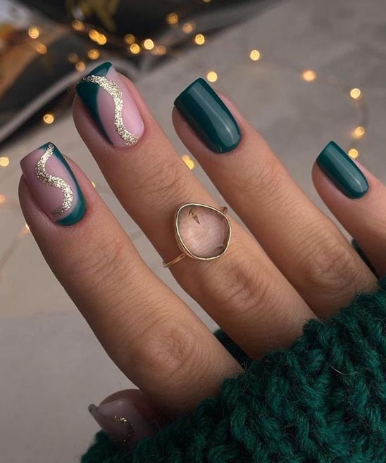 Silver and Emerald Green Nails