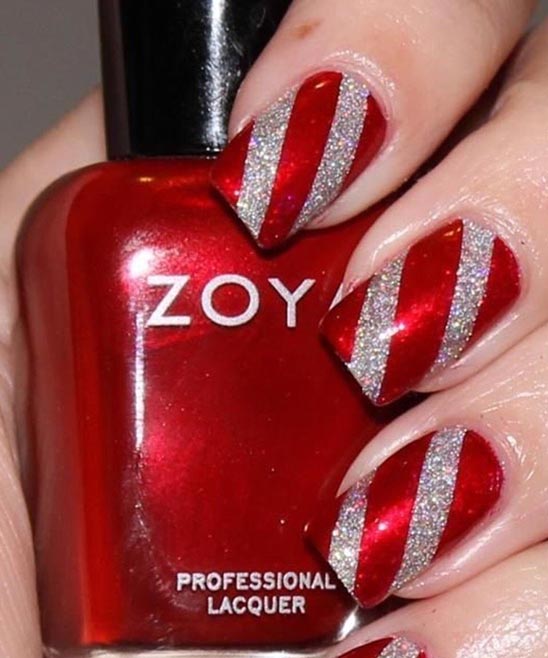 Silver and Red Christmas Nails