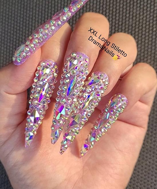 Simple Black Nails With Rhinestones