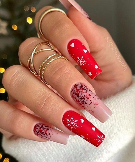 Simple Christmas Nails Coffin Shape
