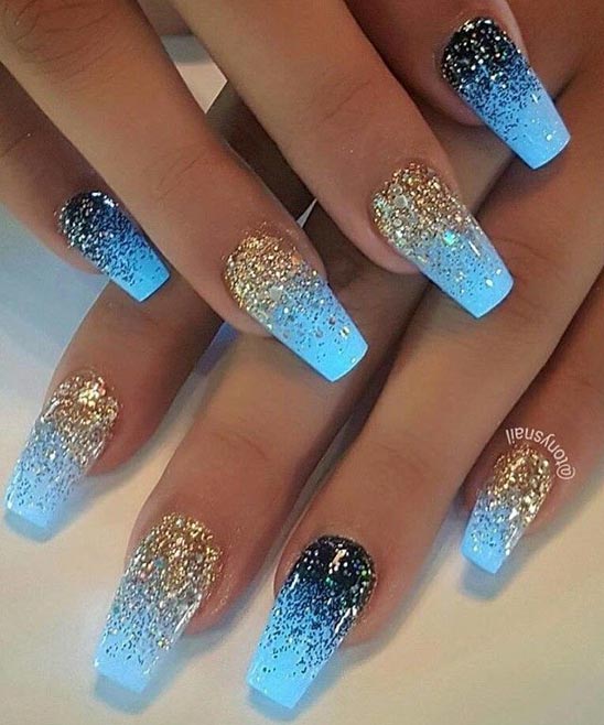 Sky Blue and Gold Nails