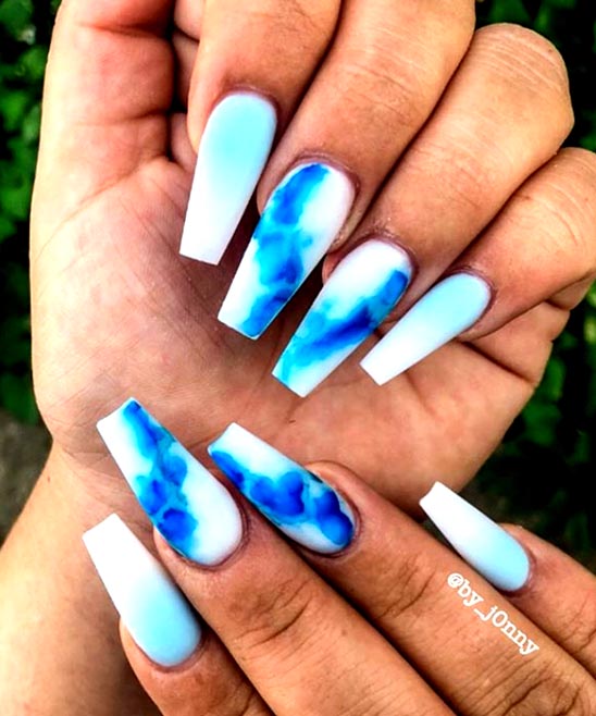 Best Summer Nails 2021 To Rock Your Look : Blue Swirl Coffin Nails