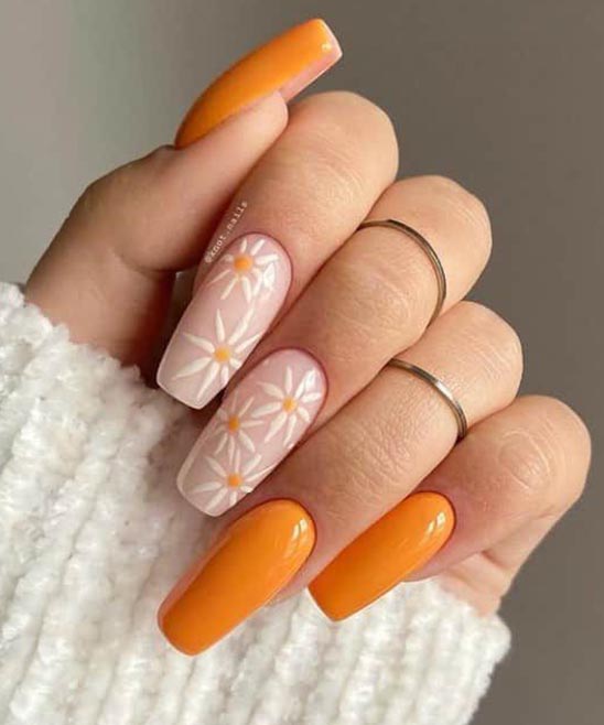 Summer Nails Orange and Pink