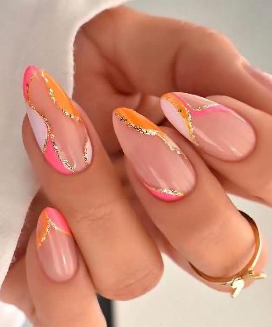 Summer Orange and Pink Nails