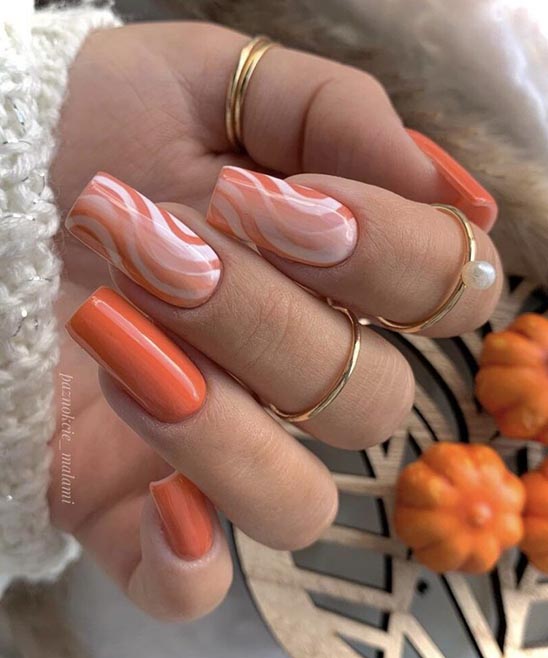Summer Orange and White Nails