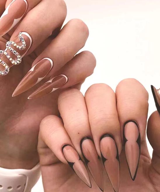 Tan Nails With White Outline