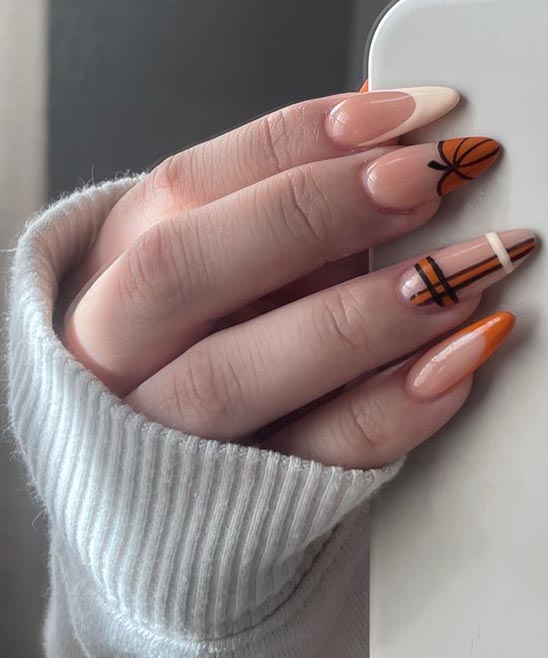 Tan Nails With White Outline