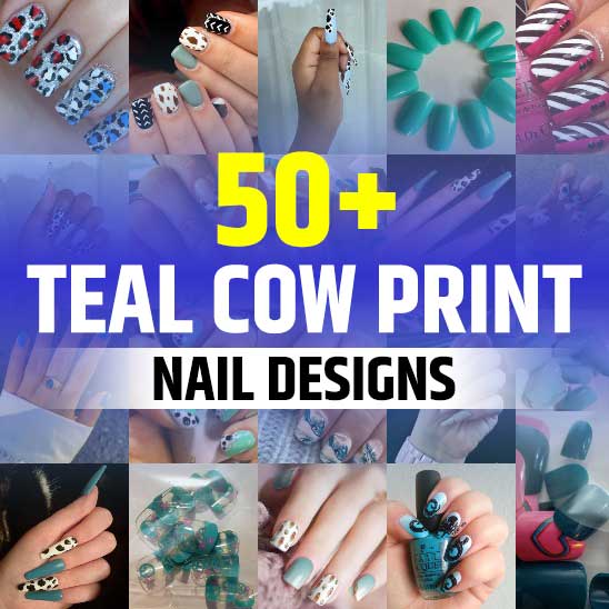 Teal Cow Print Nails