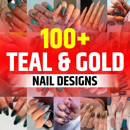 Teal and Gold Nails