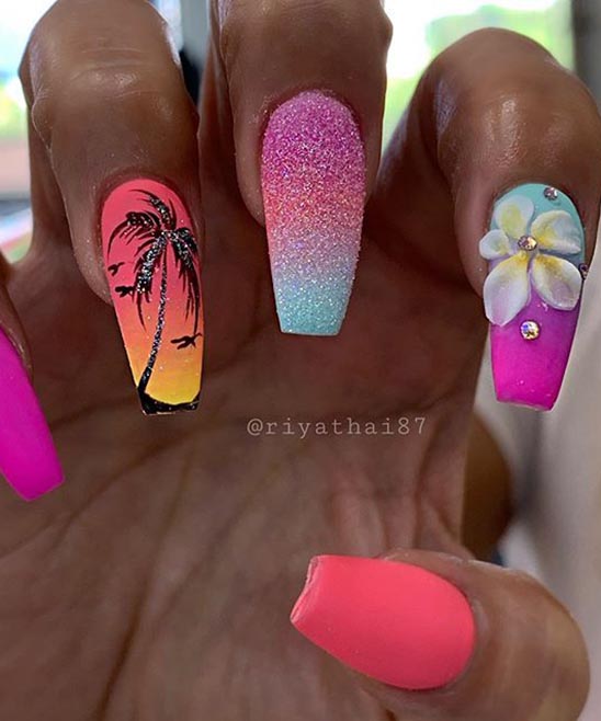 Tropical Flower Toe Nail Designs