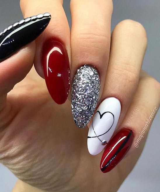 Valentine Nails Red Grey Black