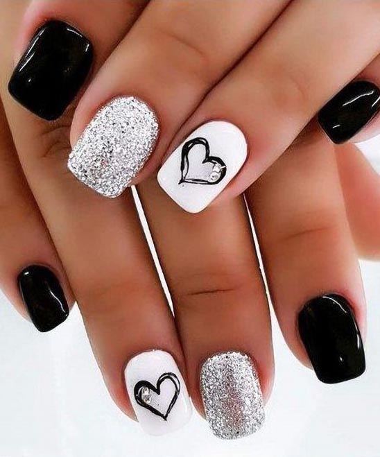 Valentine Nails Red Silver Black