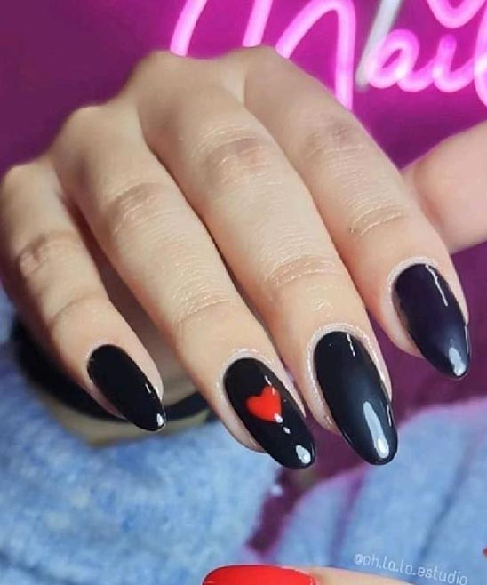 Valentines Nail Design Flat Black