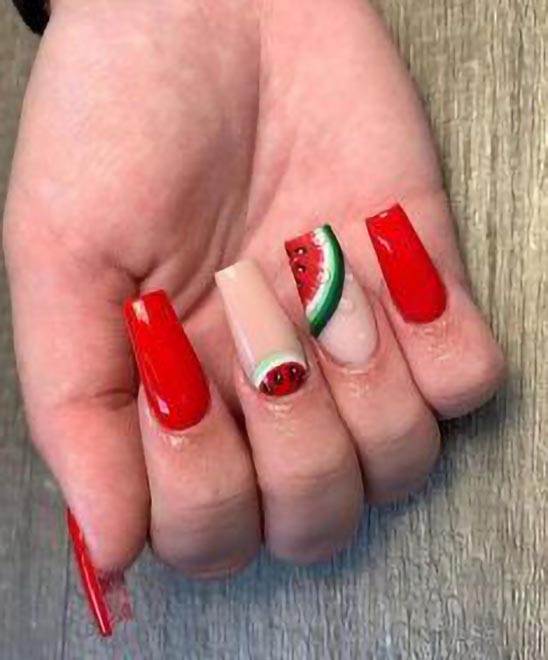 Watermelon Stiletto Nails