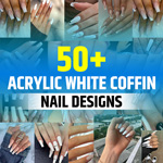 White Acrylic Nails Coffin With Design