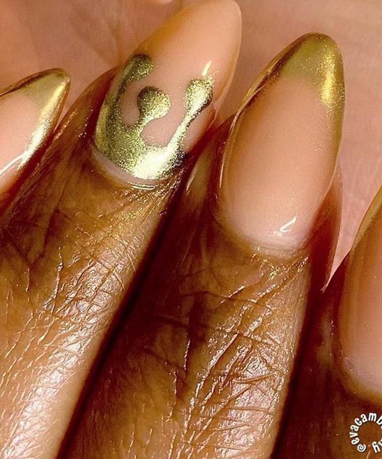 White Almond Nails With Gold