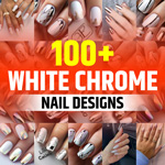 White Chrome Nails With Design