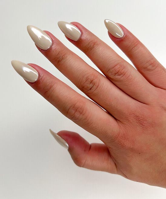 White Chrome Nails With Design