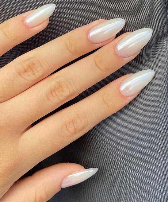 White Iridescent Chrome Nails